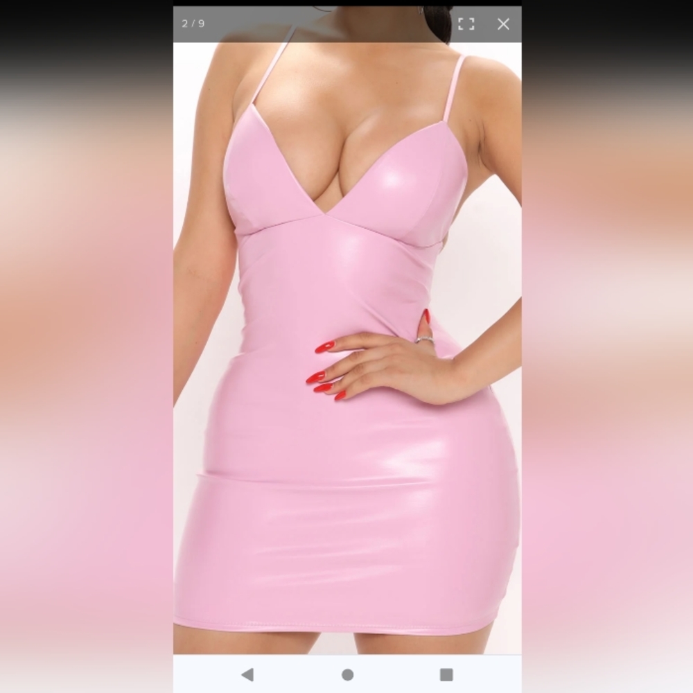 Pink faux leather mini dress